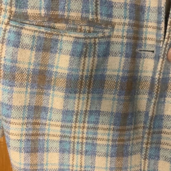 Vintage Plaid Blazer Light Academia Oversized Boxy Camel Blue XL - Picture 3 of 10